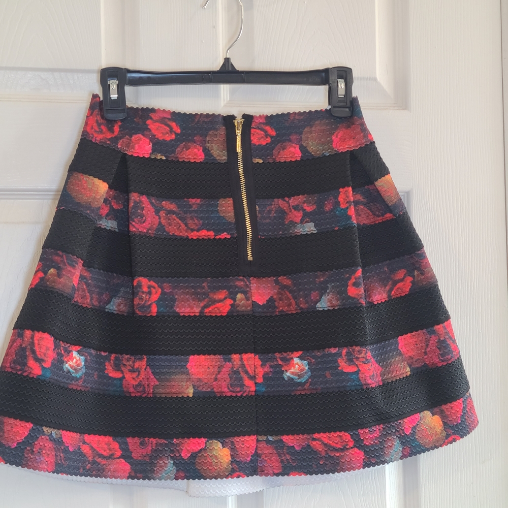 Floral Striped A-Line Skirt in Black and Red - Picture 4 of 5